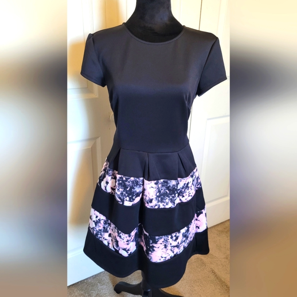 🔥2For$20 B. Darlin JUNIORS 7/8 Black PINK Floral Knee Dress